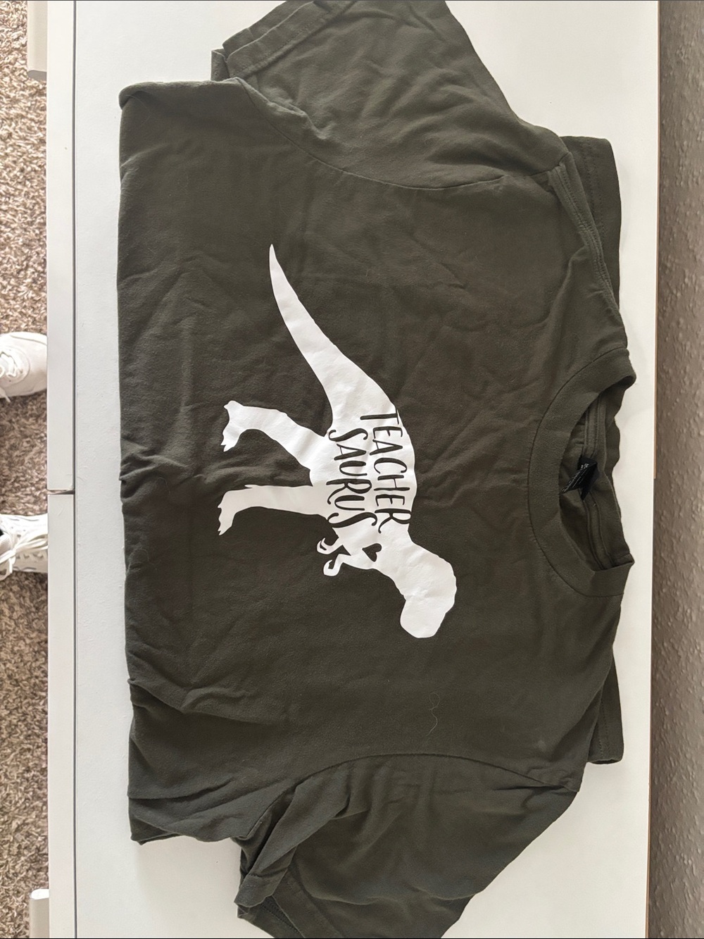 Teacher Saurus Graphic T-Shirt in Olive Green